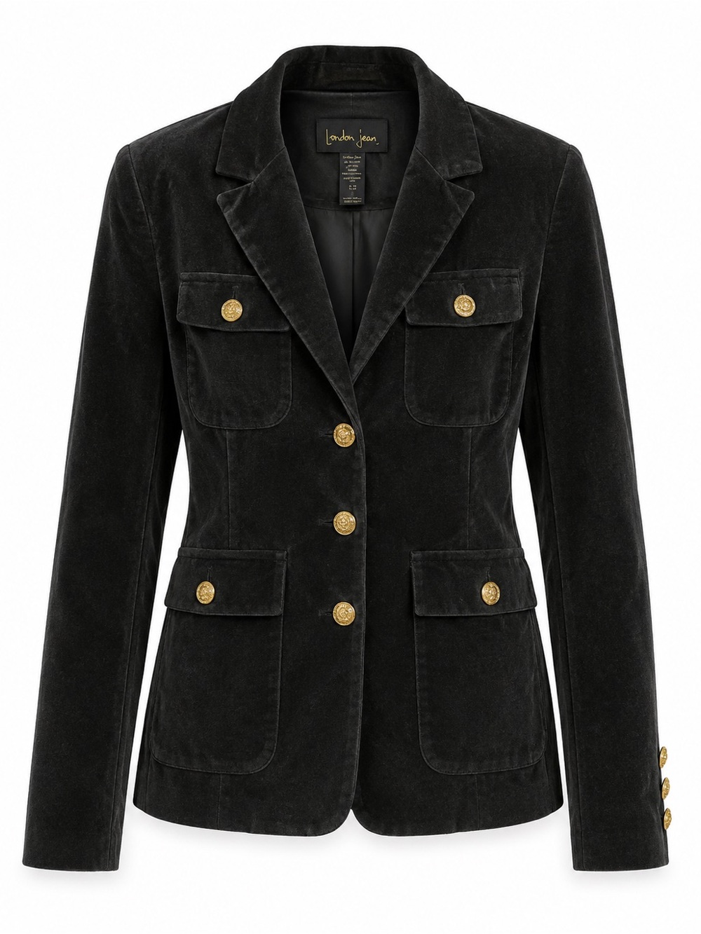 London Jean Women's  98%Cotton/2%Spandex Velvet  military look Blazer Black